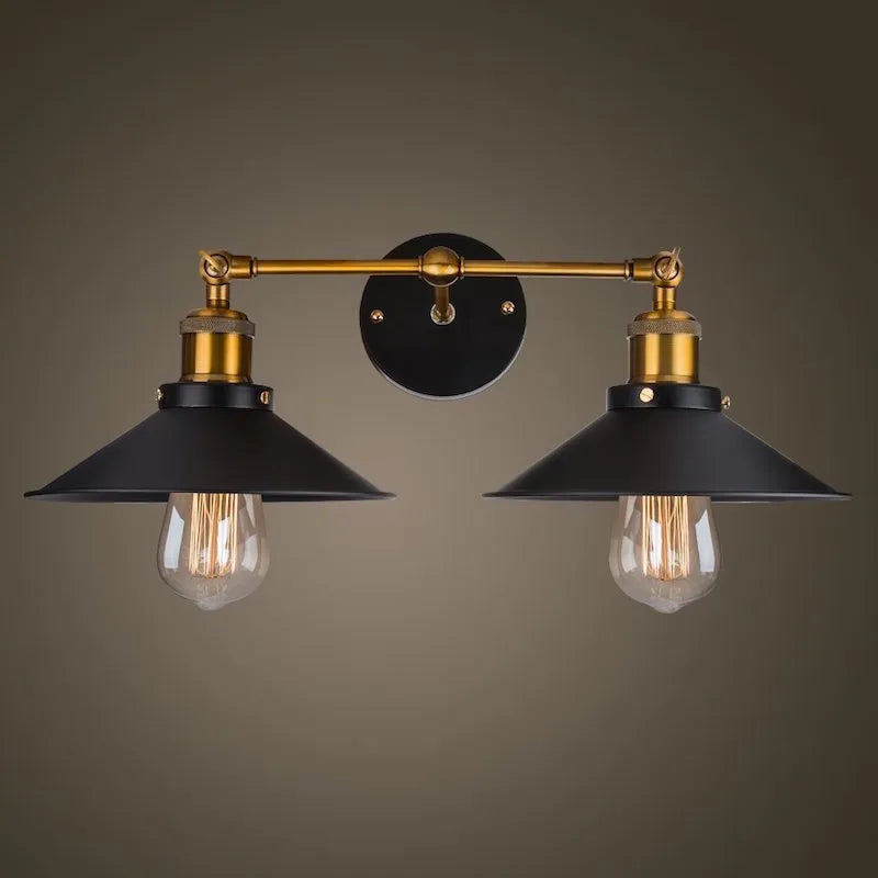 Black double head American retro industrial style iron wall lamp with Edison bulb compatibility