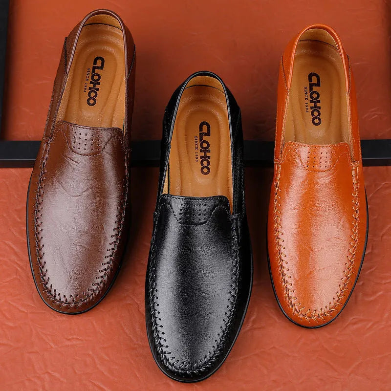 Men's cowhide leather business casual shoes with flat heel and round toe design in multiple colour options