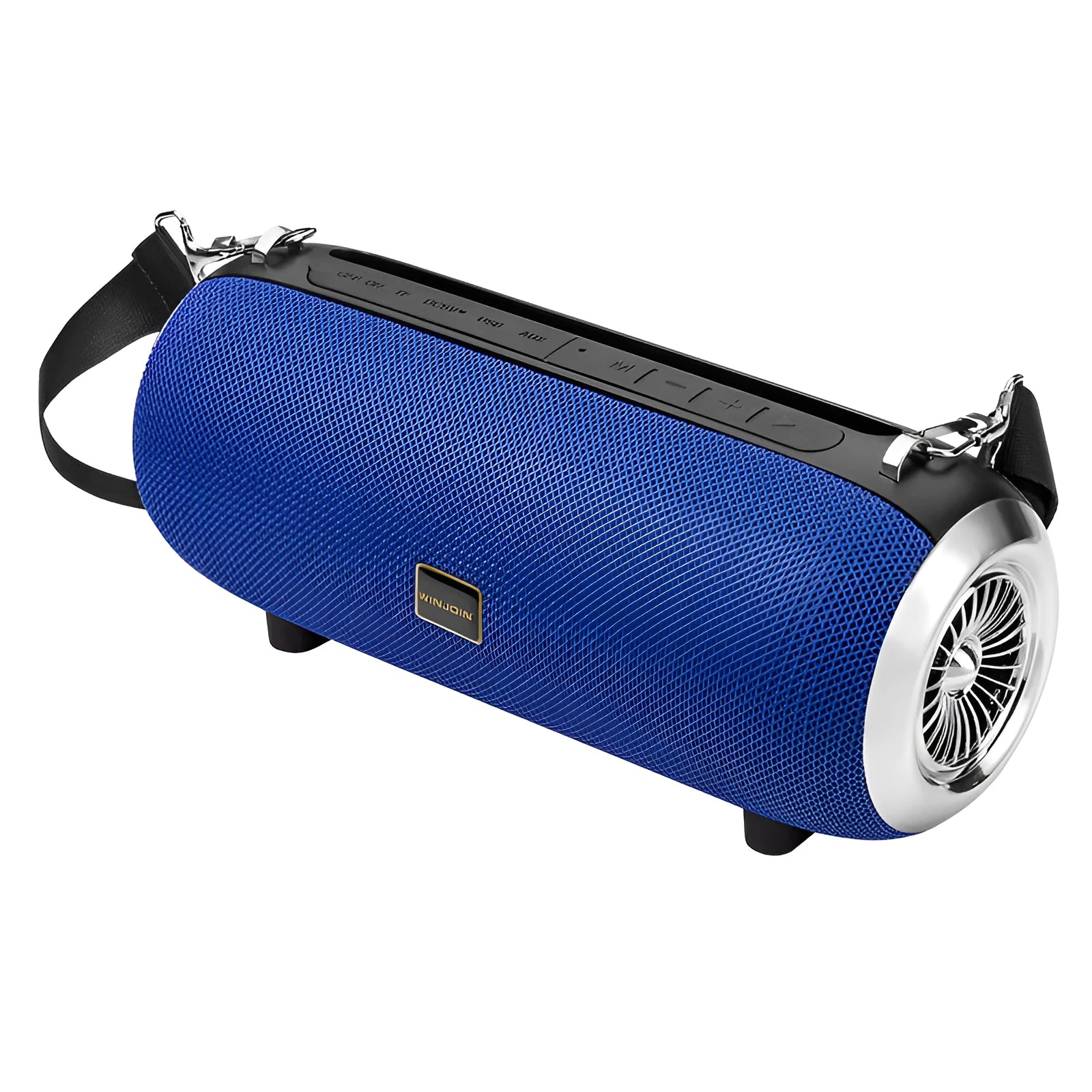 F666 mini Bluetooth portable speaker in black with shoulder strap and mobile phone stand