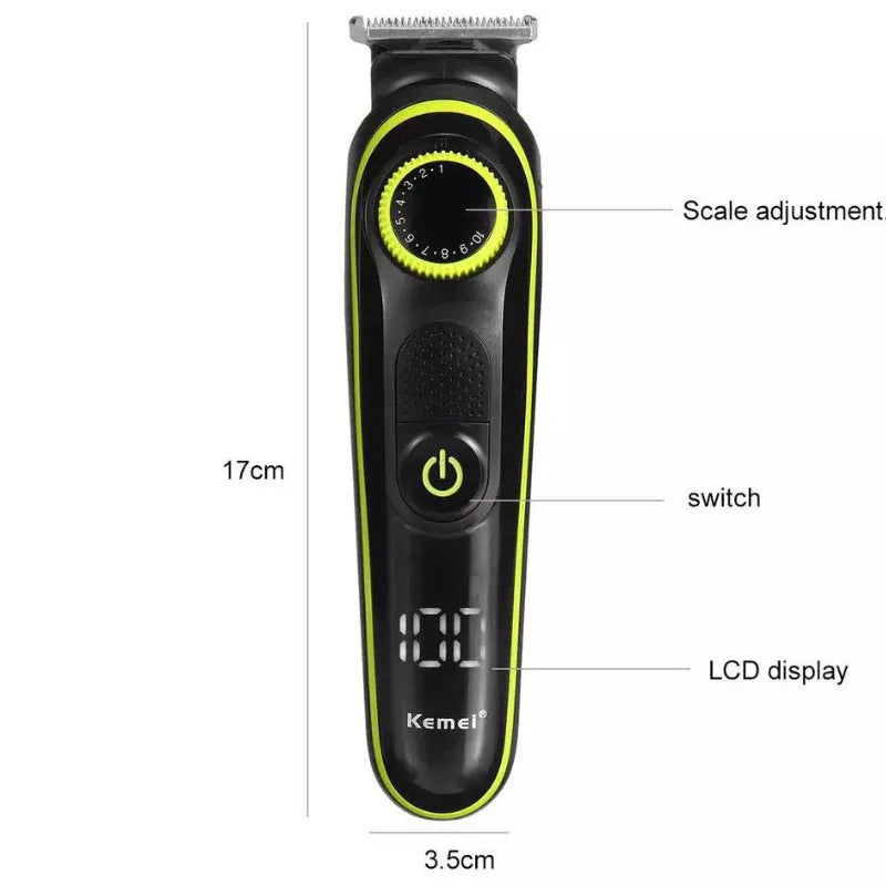 Black KM-696 electric hair clipper kit with stainless steel blade and USB charging cable