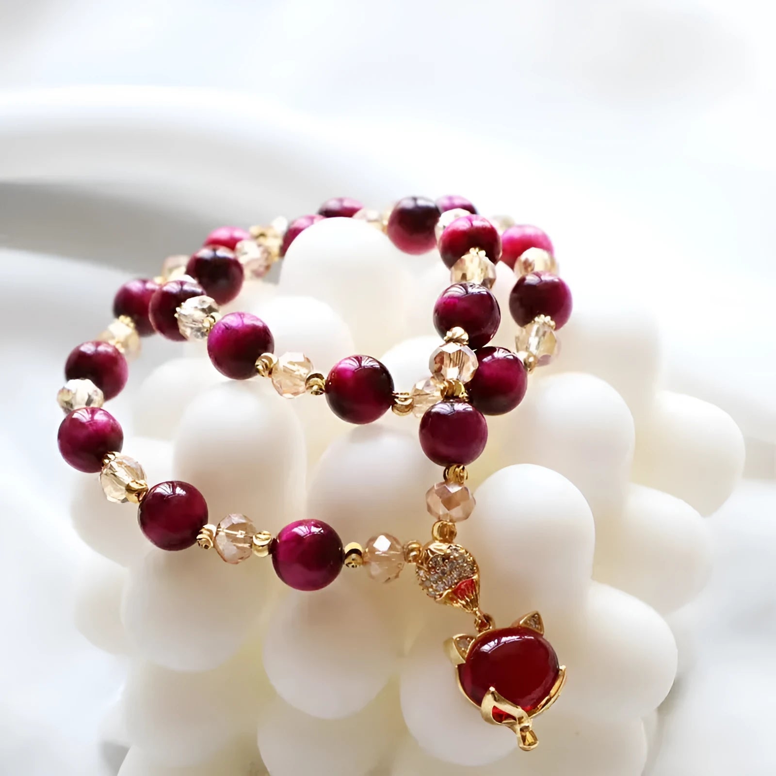 Handmade Tigereye stone crystal bracelet with double chain and natural Vanves stone colours