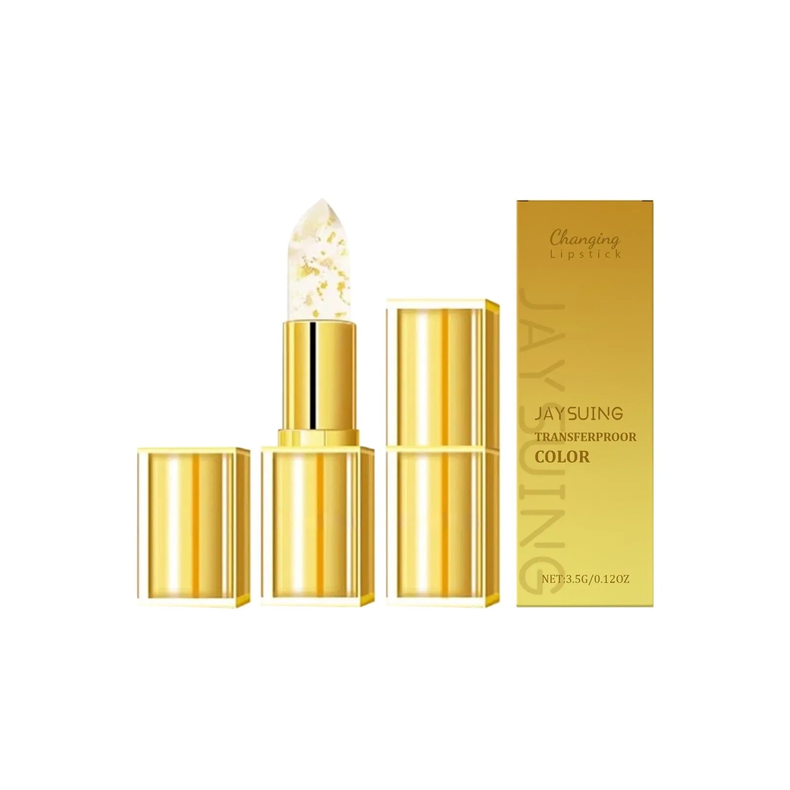 Gold foil nourishing lipstick with 3.5g content in rectangular packaging