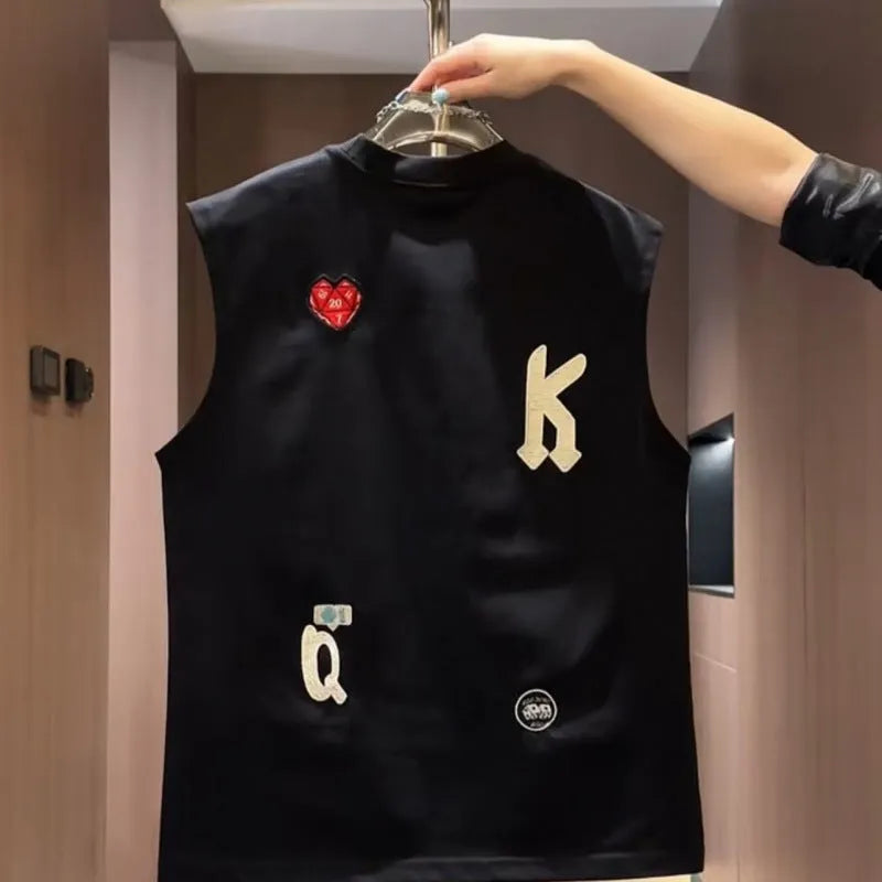 Man's loose-fit cotton sleeveless vest with a cartoon graphic, shown in black and white colour options.