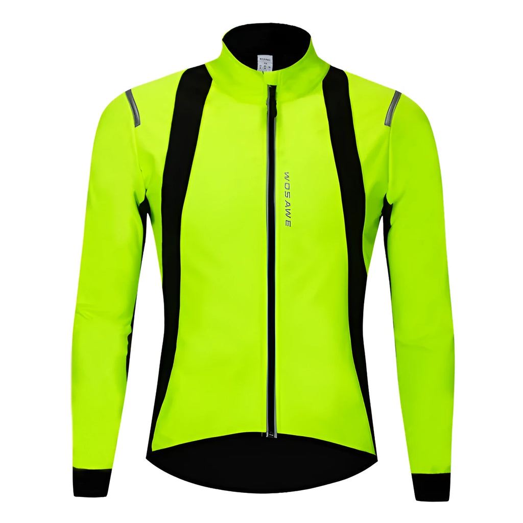 Soft shell thermal fleece cycling jacket in black with green, unisex polyester, sizes S to XXL, 586G
