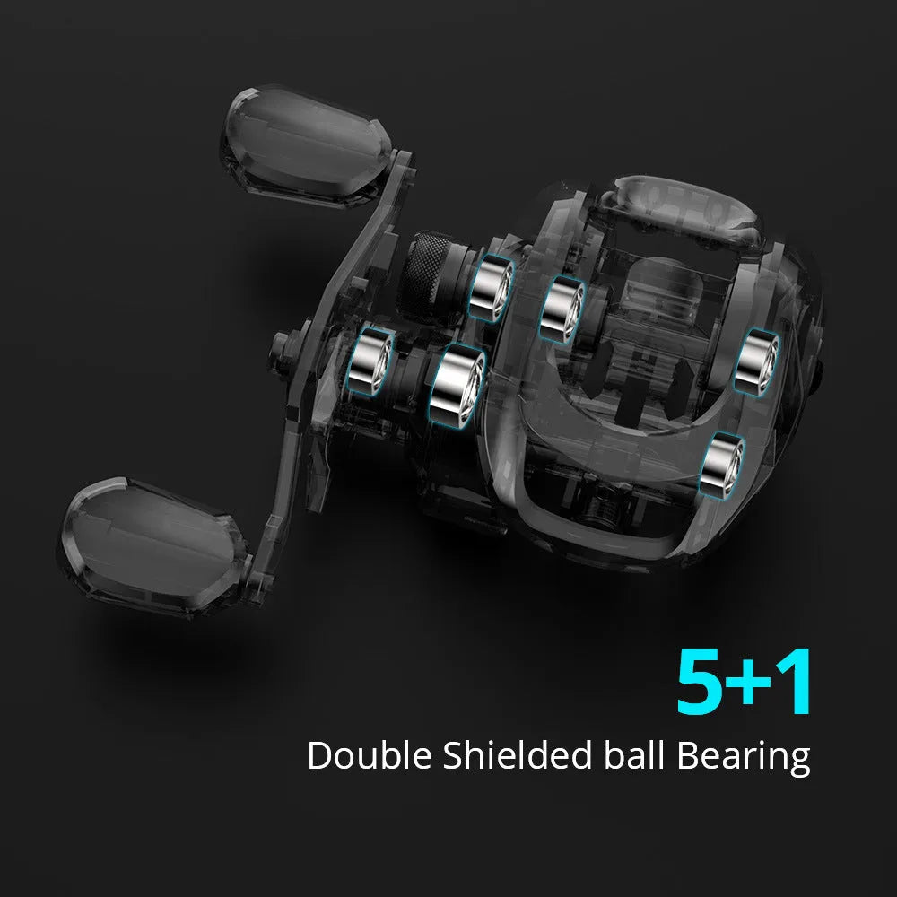 Drip wheel lure fishing reel with metal construction and rocking wheel mechanism