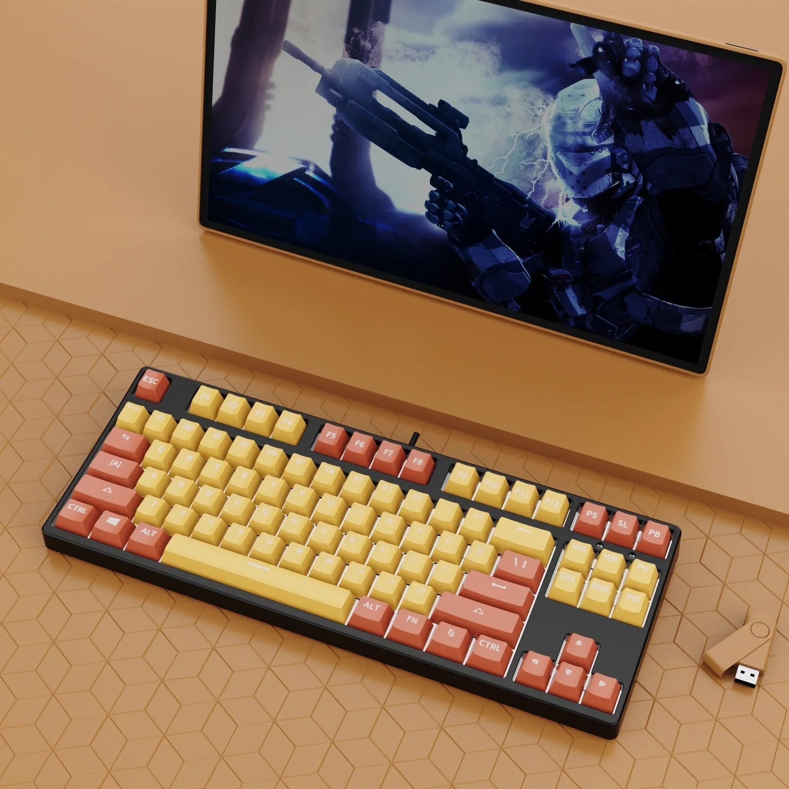 87-key mechanical gaming keyboard with dual-colour backlighting and hot-swappable switches