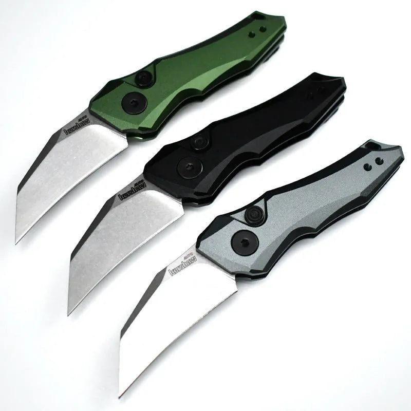 Outdoor folding pocket knife in black, grey, or green, showing 150mm length and metal construction.