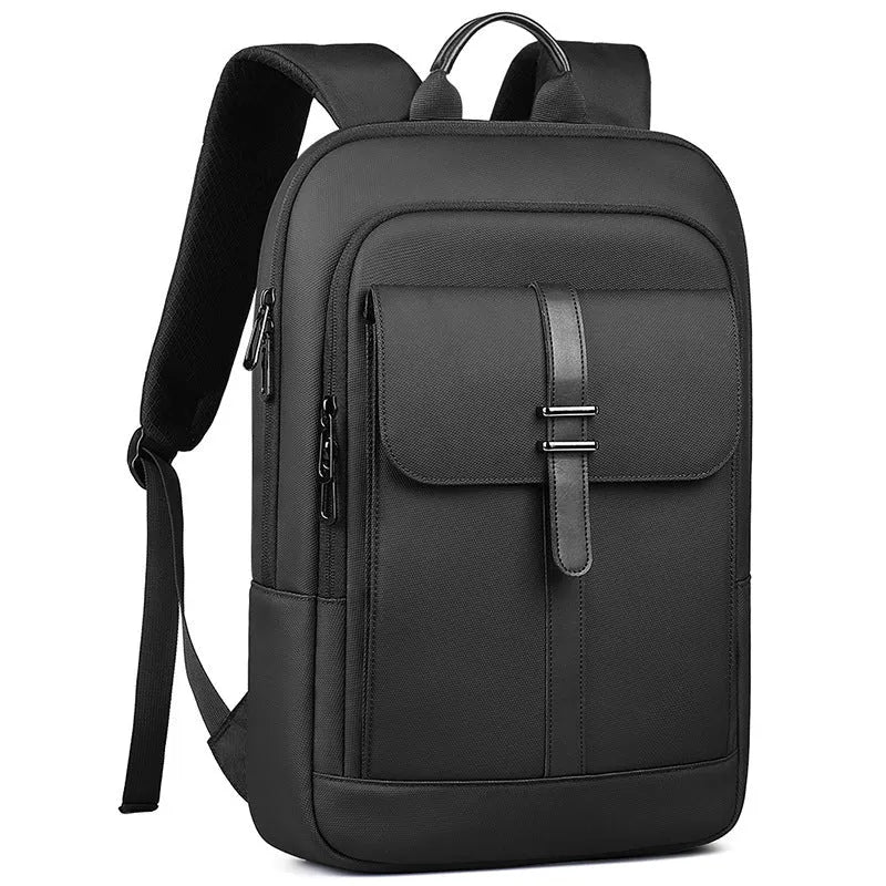 Black Oxford cloth backpack with sewing line detailing for business and urban use
