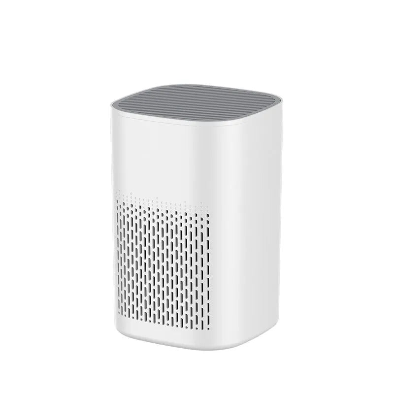 Simple style desktop air purifier with USB cable for small room and office use.