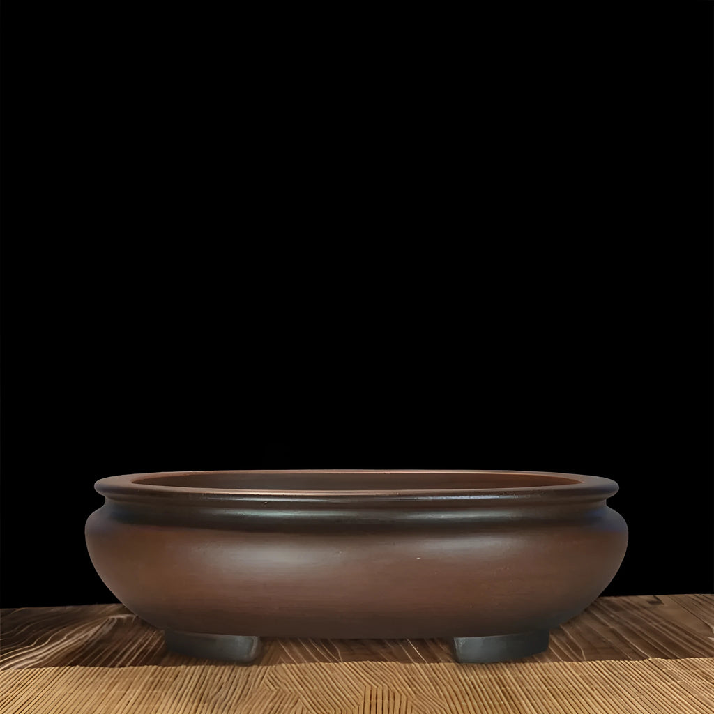 Handmade classical purple sand indoor desktop flowerpot, 58cm tall, on wooden surface.