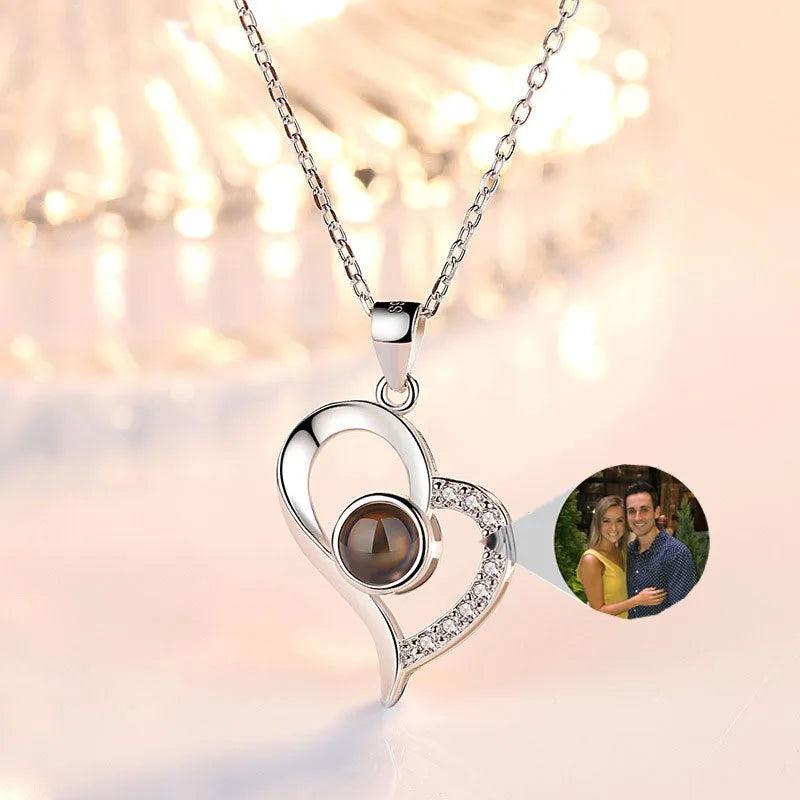 925 silver heart projection photo necklace in Silver or Rose Gold, 20.5 x 16.3 mm pendant with chain