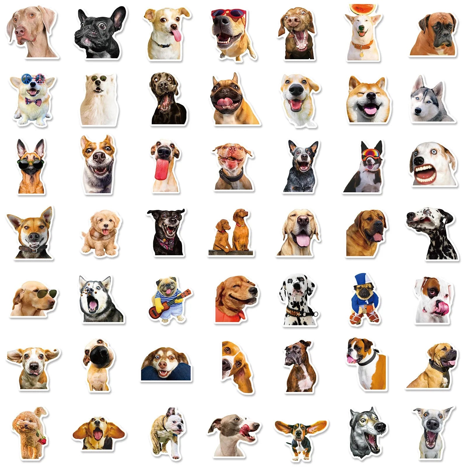Pack of realistic dog facial expression stickers in Nordic style designs for craft projects