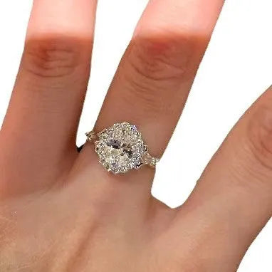 Silver geometric adjustable index finger ring with big diamond design for women