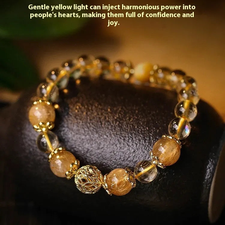 Retro-style lucky bracelet for women in artificial crystal, shown in amethyst gold and yellow gold colour options.