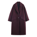 Women's loose fit wine red spandex long overcoat for commute