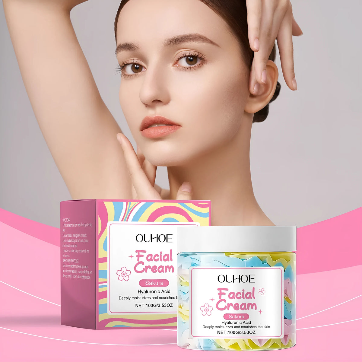 Sakura Butter Cream face moisturiser in 5.7cm square jar containing 100g of product