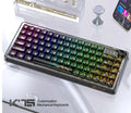 Attack Shark K75 transparent wireless mechanical keyboard with RGB lighting on black background