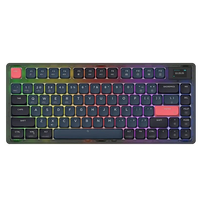 Ajazz AK832PRO three-mode mechanical keyboard with colour screen on a desk