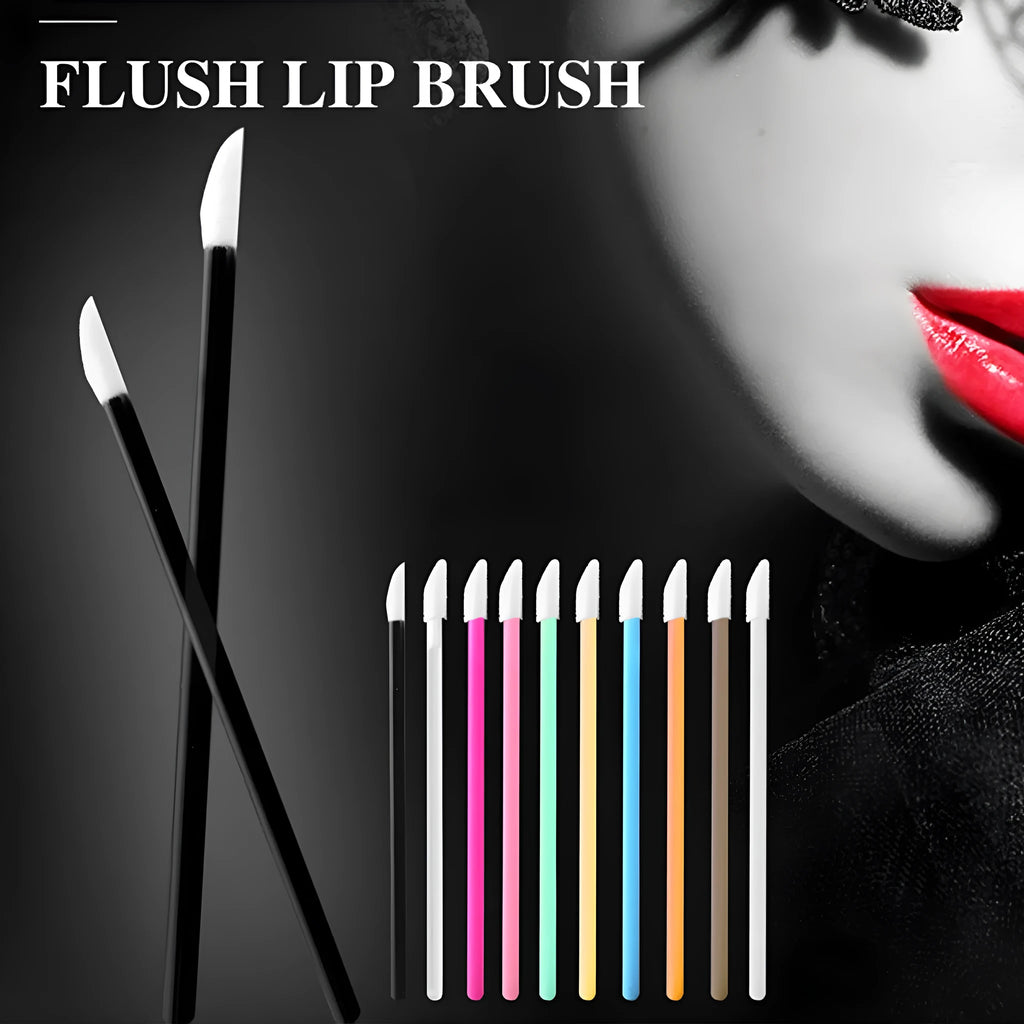 Pack of disposable lip brushes with flocked cotton heads and black plastic handles.