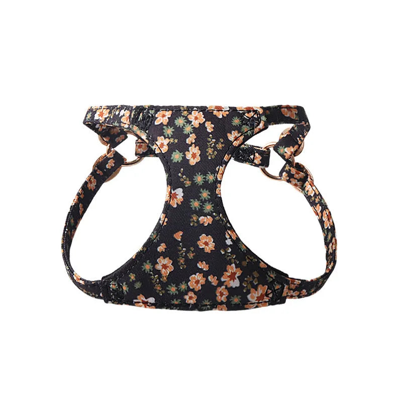 Floral pattern cloth pet harness and leash set for small dogs in multiple colour options