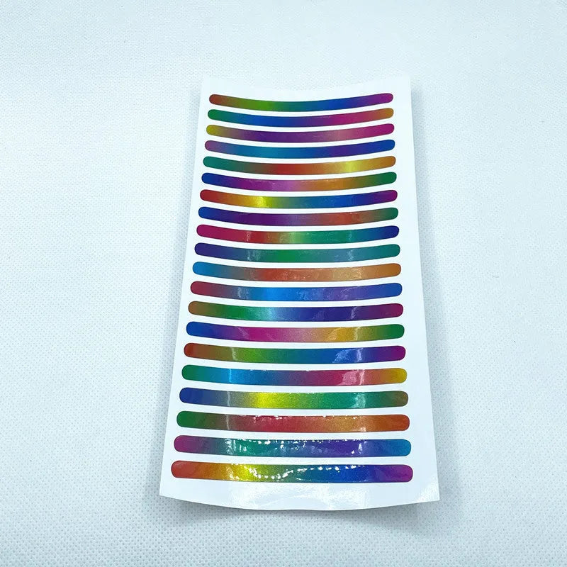 20-piece car wheel hub reflective stickers in multiple colours with arc pattern for tyre warning labels