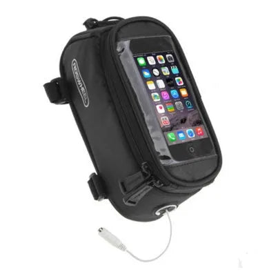 ROSWHEEL PVC bicycle frame bag for mobile phones in black, mounted on bicycle frame