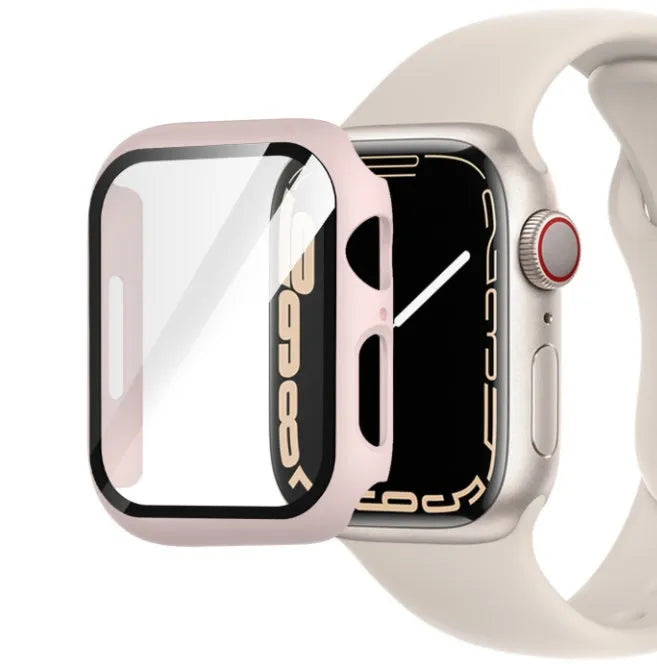 Transparent PC tempered film watch case showing colour options and size variations