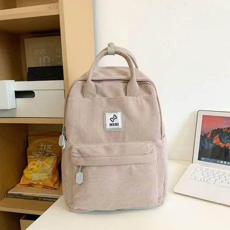 Retro hand-carrying backpack for junior high school with document bag, computer pocket, and sewing-line detail