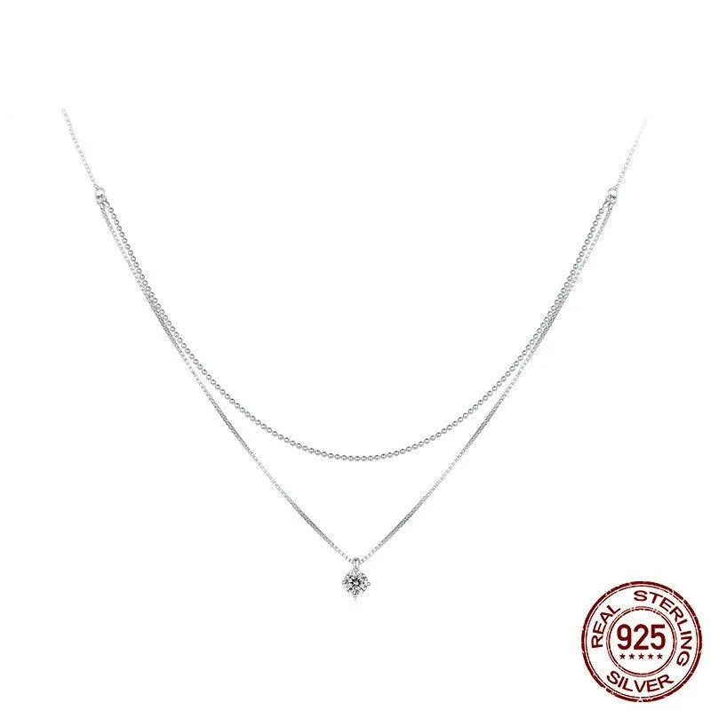 S925 sterling silver necklace with double-layer pearl chain design in silver colour