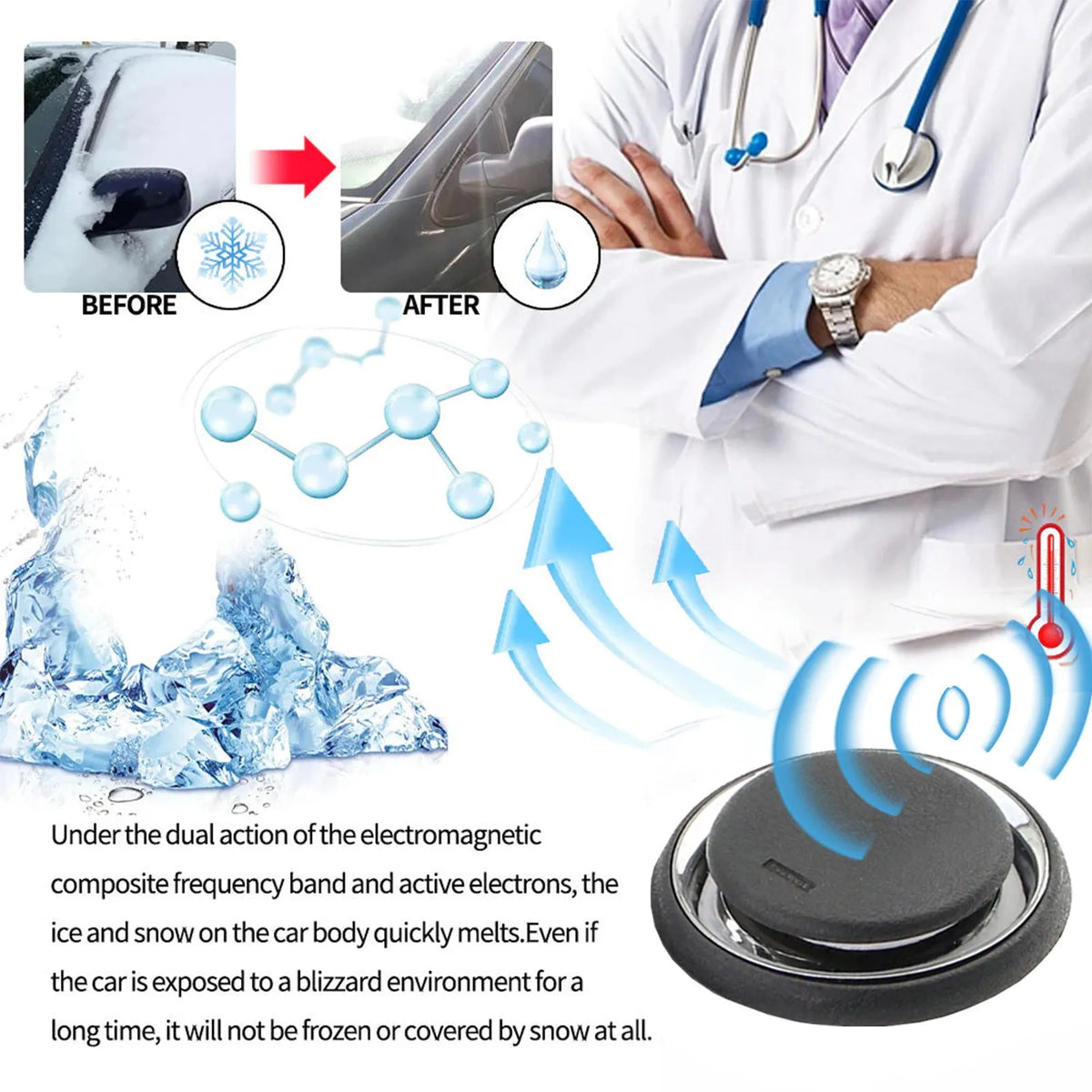 Black square portable car deicing instrument for melting windscreen ice and snow.