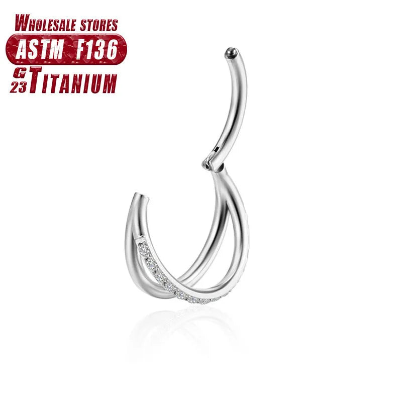 Titanium alloy nose ring stud shown in silver, gold, black and rose gold finishes with and without diamonds.