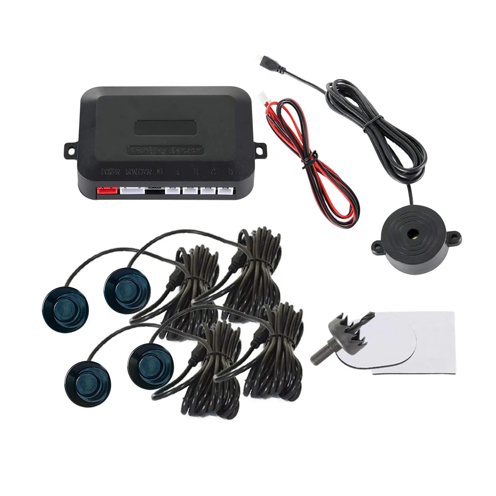 4-probe car reversing radar parking sensor system with buzzer alert and installation components