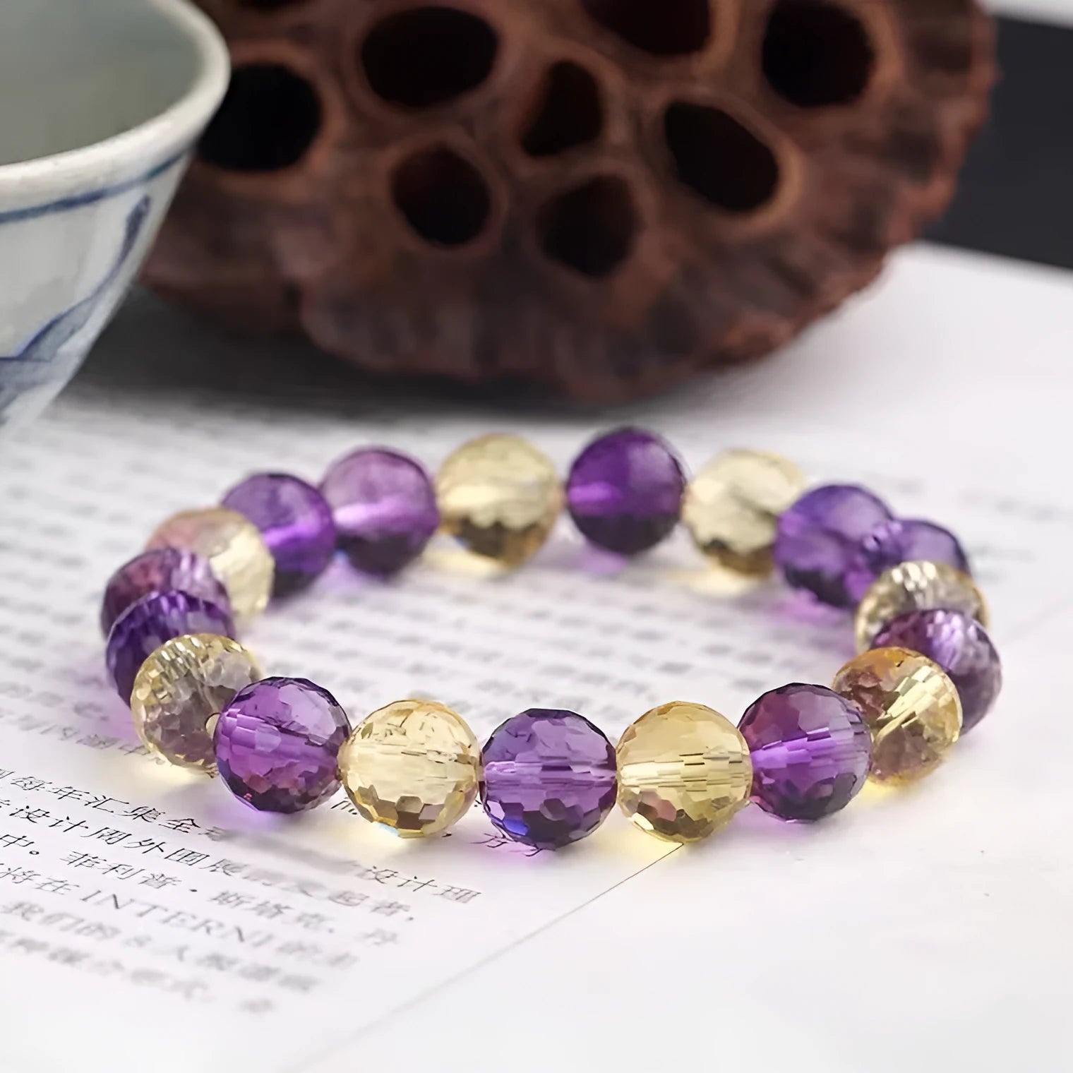 128-facet cut crystal ametrine bracelet showing amethyst, ametrine, and citrine colour options with zodiac and geometric styling
