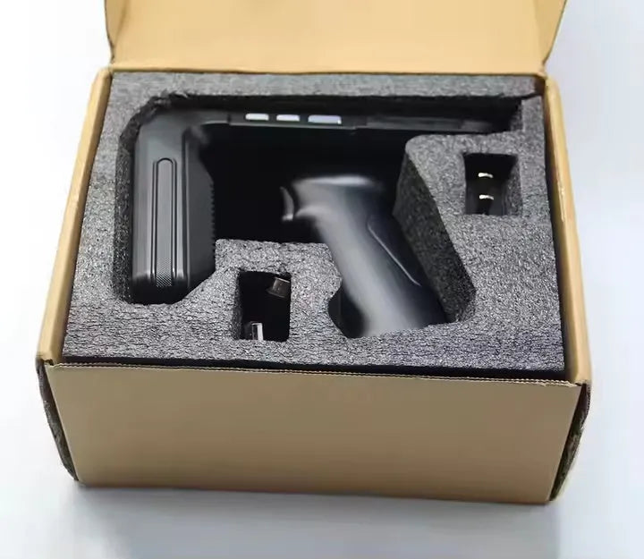 SLP-05 handheld Android UHF RFID reader and scanner unit on a warehouse table