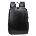 Black men's casual backpack with PU outer and polyester lining, waterproof, under 20L capacity