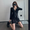Women's mid-length hooded zip-up sweatshirt dress in 100% polyester, grey black or white, sizes S to 2XL