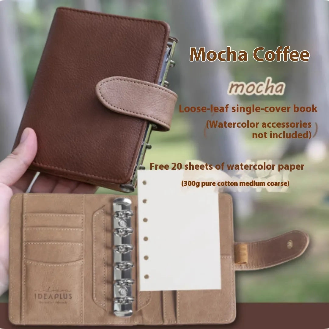 A7 miniature loose-leaf watercolour book showing replaceable page design and colour options