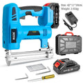 Blue wireless lithium battery pneumatic straight nail gun for decoration and carpentry with two batteries and one charger