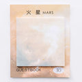 Square planet oil painting sticky notes notepad with Earth, Mars, and moon designs measuring 7.3cm