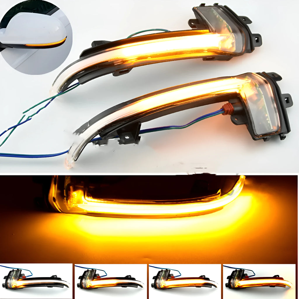 Dynamic LED mirror turn signals for Audi B8 and B8.5 models in blackened or crystal white finish