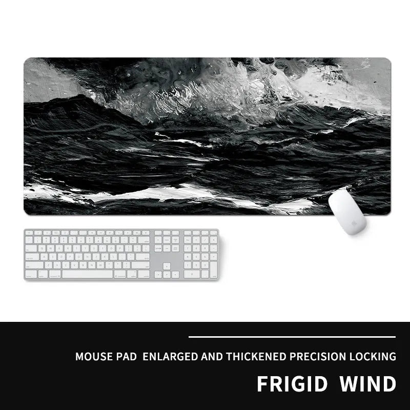 Oversized natural rubber computer desk mat with thermal transfer graphics in cold style design