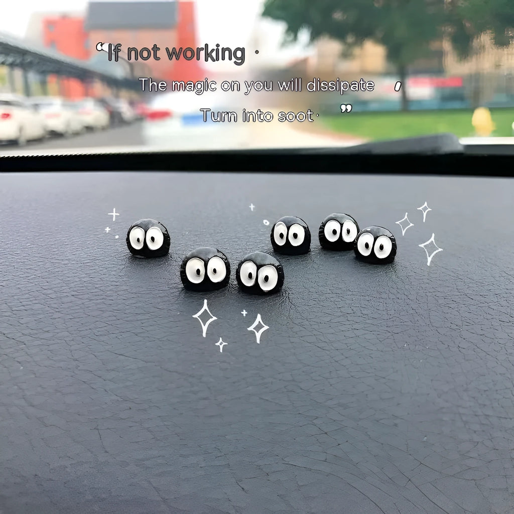 Small black resin coal briquette car decoration with cartoon styling