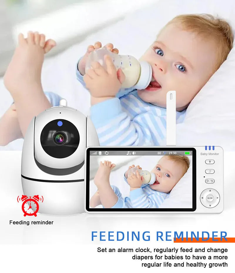 White HD wireless baby monitor with 5-inch screen showing room temperature display