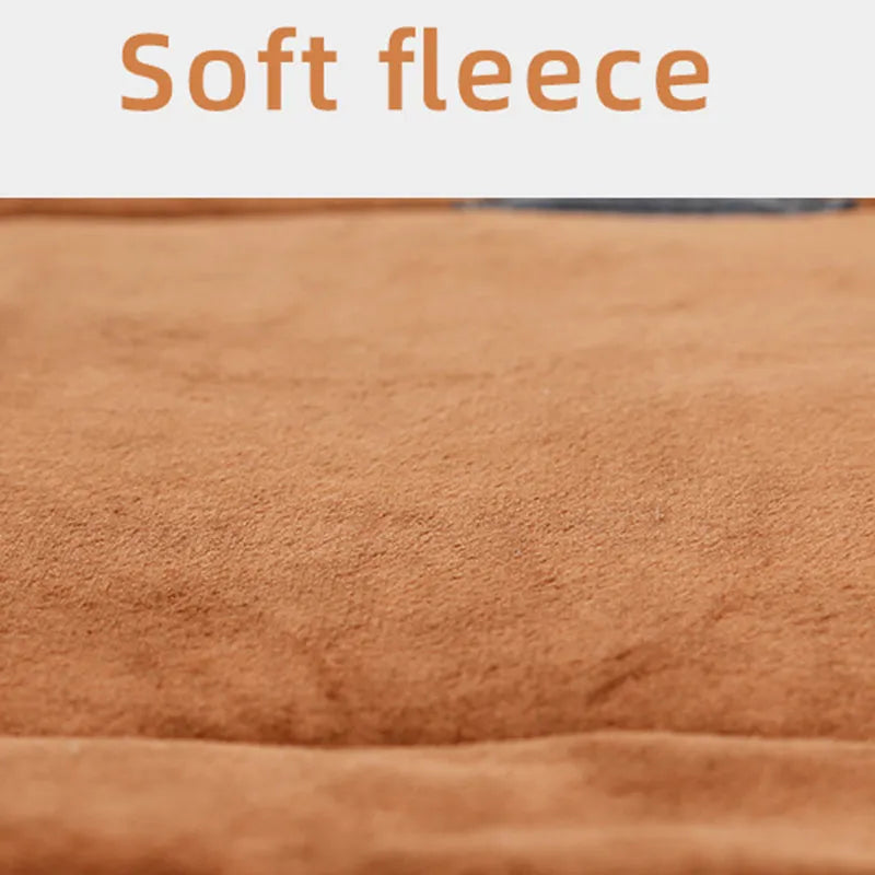 Self heating pet mat in brown, nylon fleece, anti-slip, machine washable, size S to XL