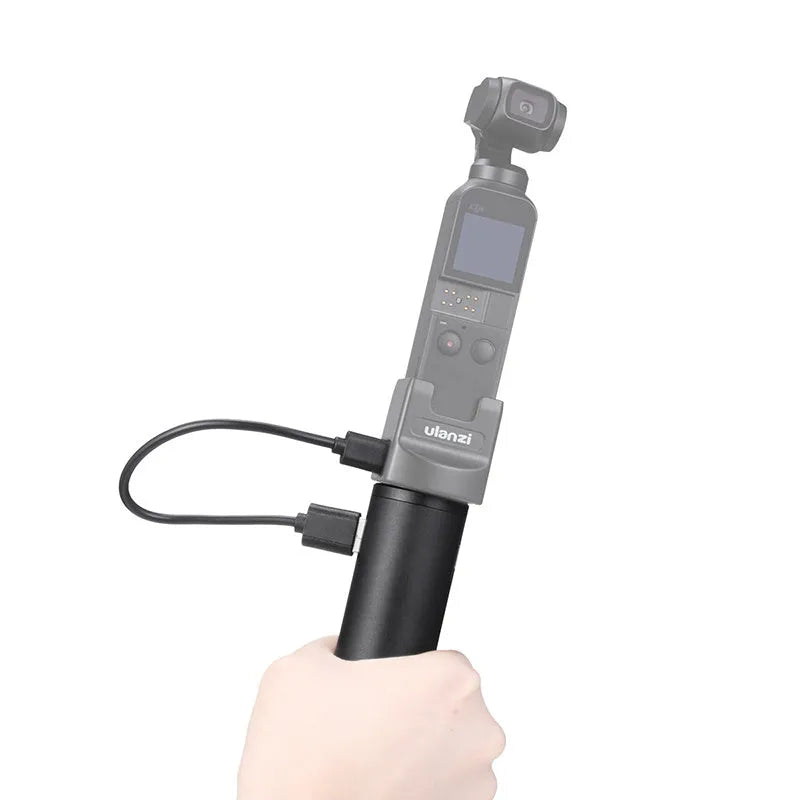Black aluminium alloy power bank handle with 6800mAh capacity, shown next to a mobile phone.