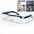 Transparent black USB LED reading glasses with scheduled illumination feature and ABS frame