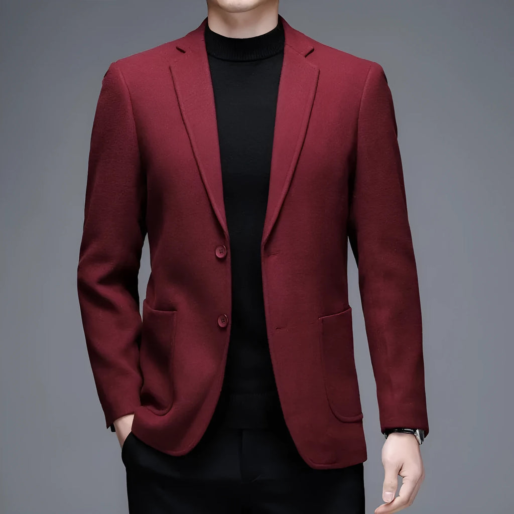 Men's solid colour woolen winter jacket with round hem and long sleeves in loose fit