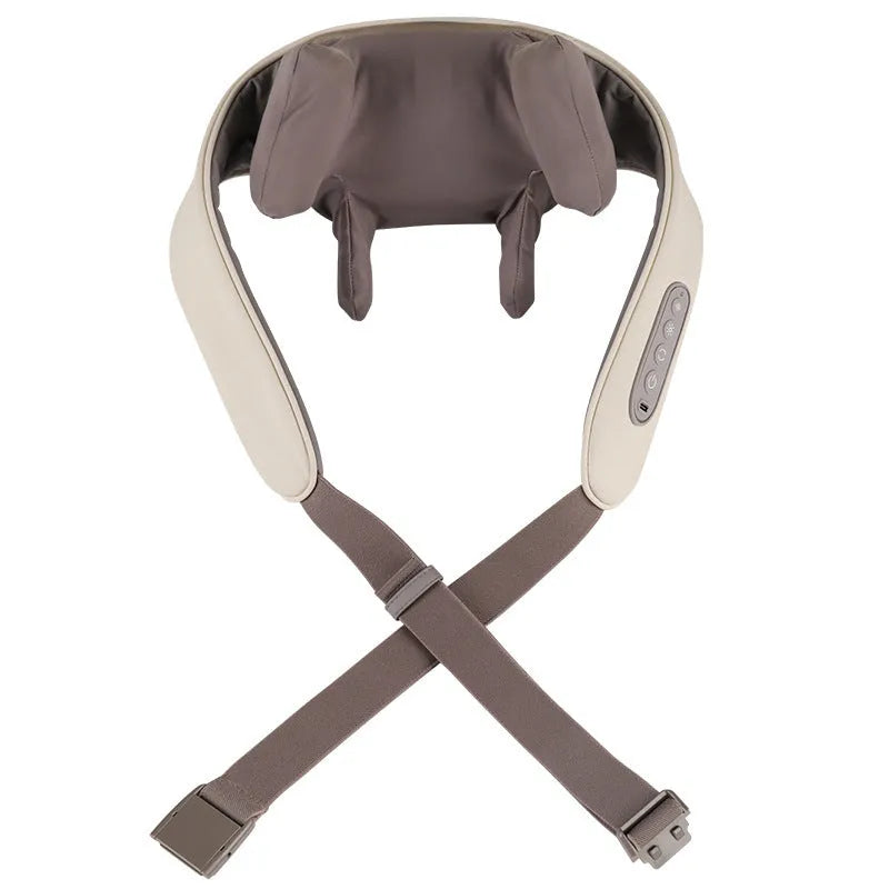 Creamy white rechargeable shoulder and neck massage instrument with kneading function