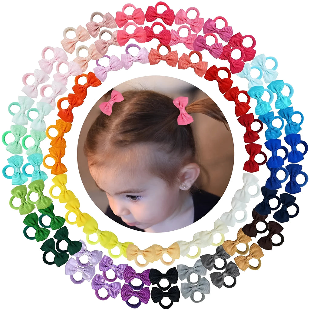 80 pieces of tiny hair bows with elastic bands in 40 colour pairs for baby girls