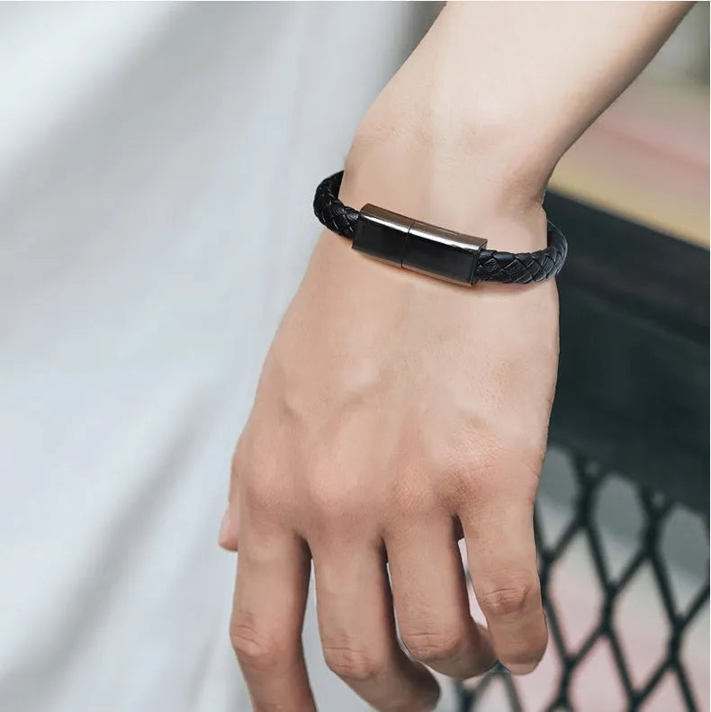 Bracelet cable single head Mini USB Micro USB in black or brown, 20cm or 23cm, with gift box option